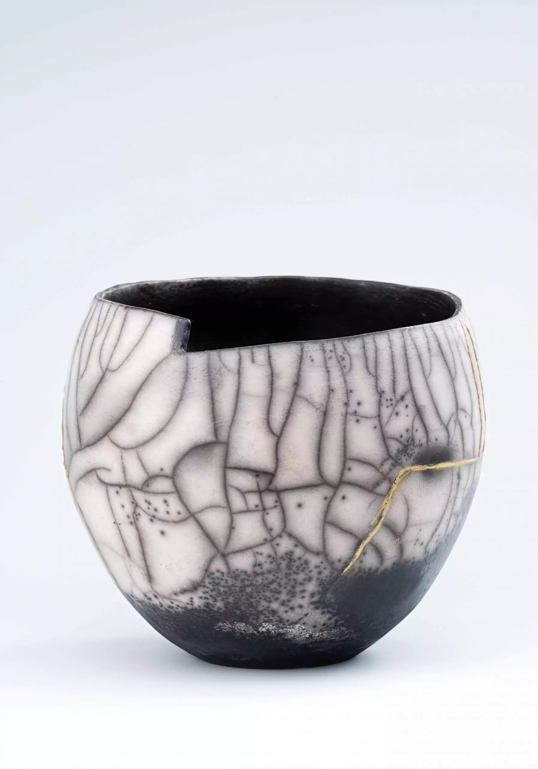 Zeichen, Keramik, Naked Raku, teilvergoldet